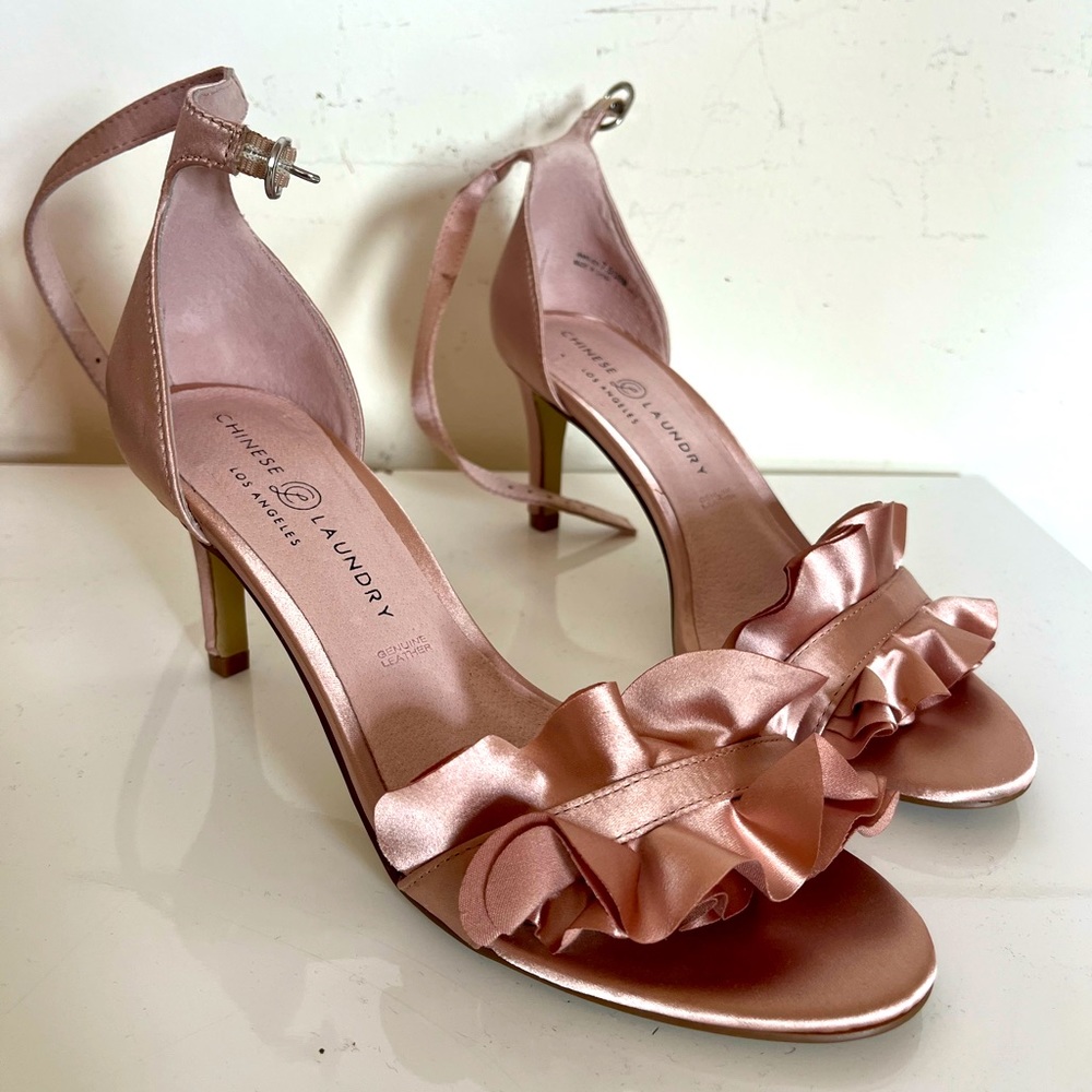 Ruffled Rose Gold Chinese Laundry Heels